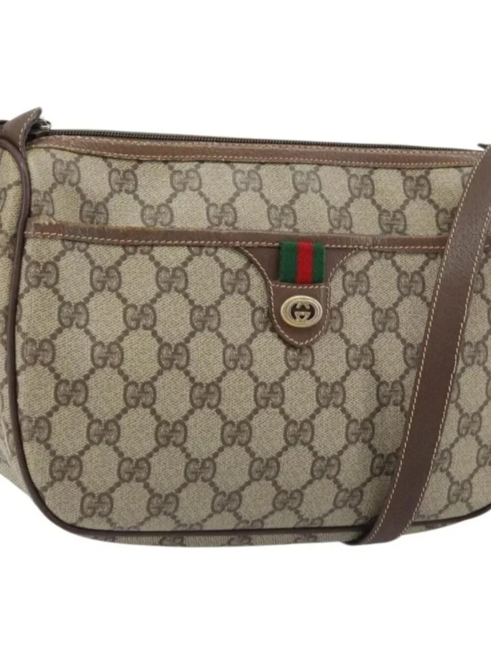 GUCCI GG Supreme Web Sherry Line Bag PVC Beige Gold 89 02 077 Auth 133234 - Picture 2 of 16